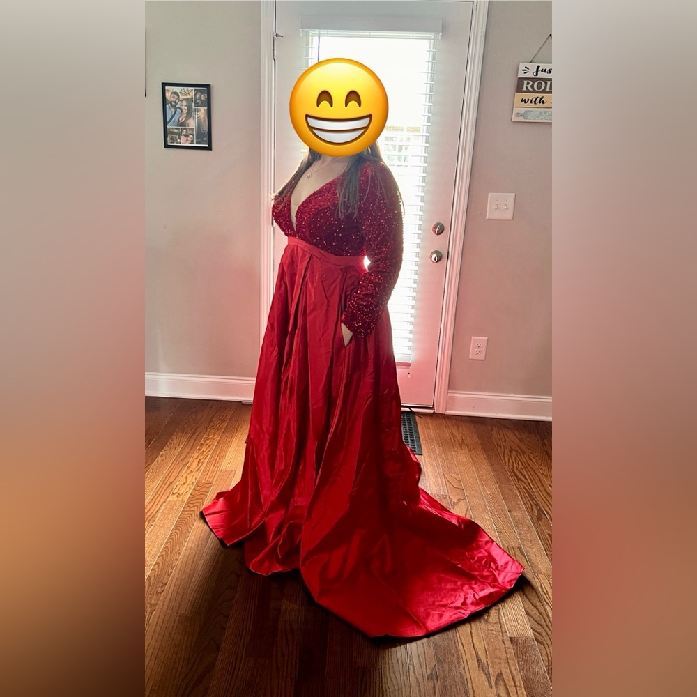 Elegant Red Gown with Pockets